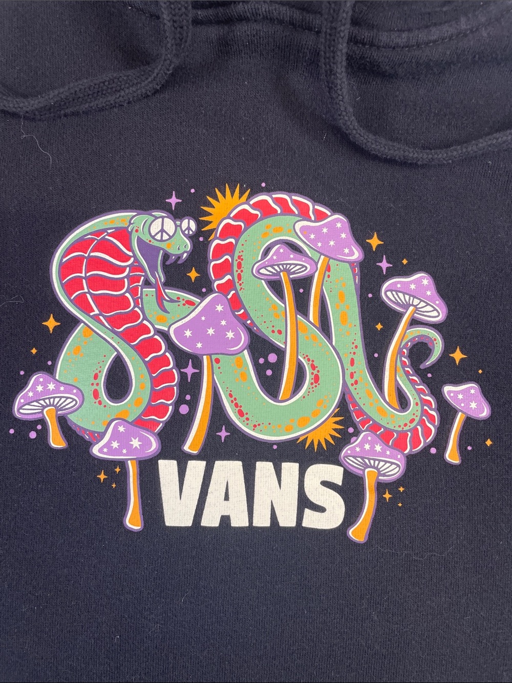 Vans Black Hoodie Mushrooms Small psychedelic EUC 90s Y2K